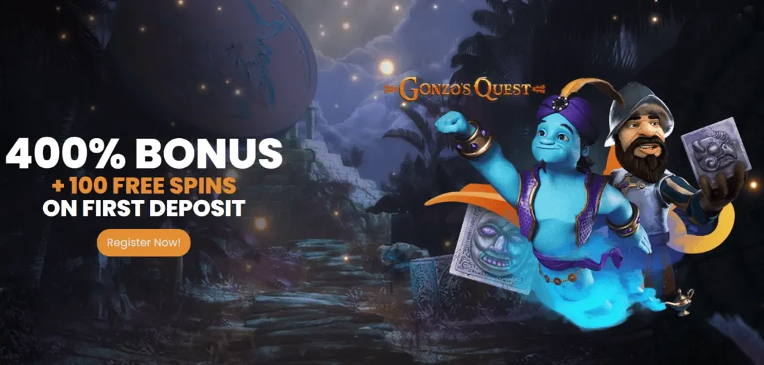 400% first deposit bonus plus 100 free spins at Golden Genie